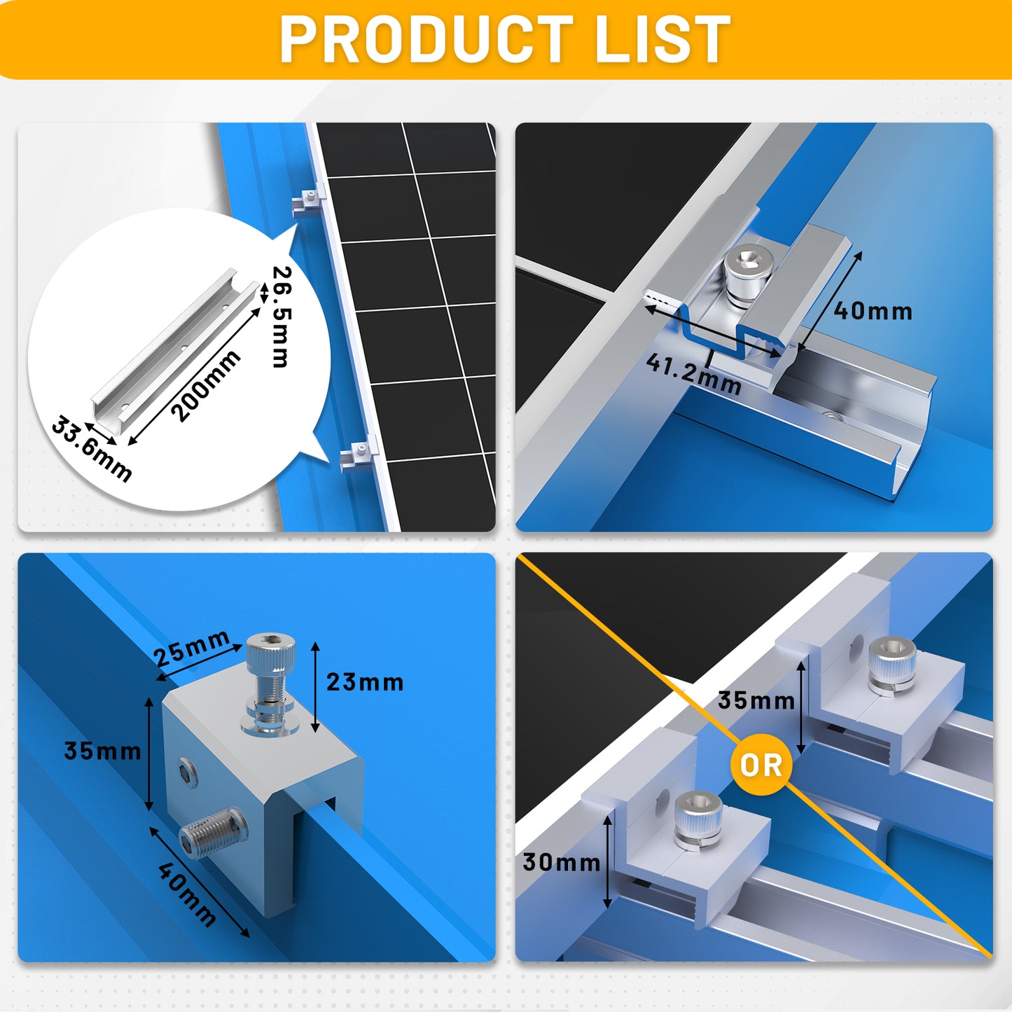 Solarhalterung mit Mini Schienenprofil Dachrinnenklammer,flachdachhalterung für solarmodule ,geeignet für Solarmodule mit einer Dicke von 30/35 mm