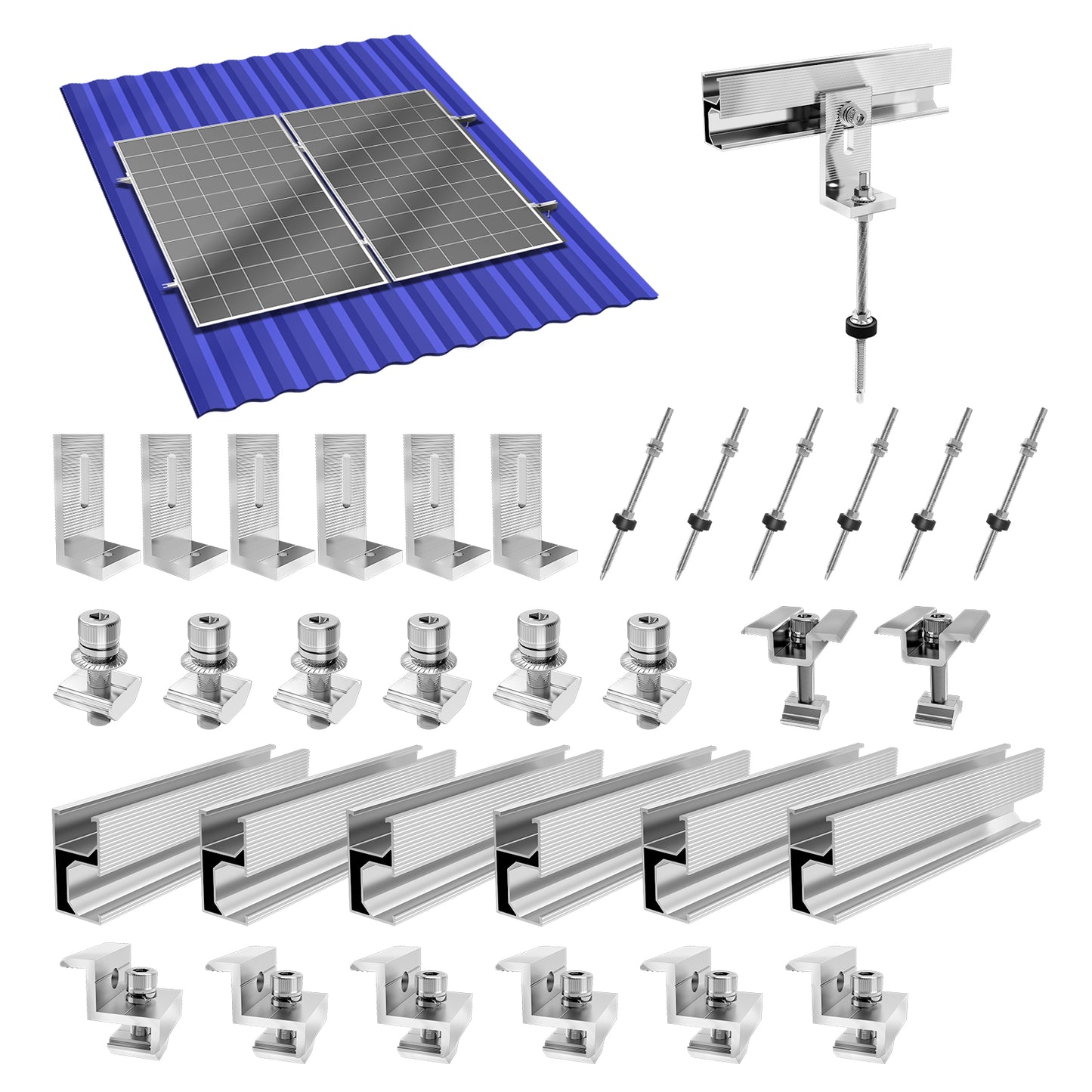 SUS304 Edelstahl Holzschraube mit Schienen für Solarpanel-Montierkit für jede flache Oberfläche mit Holzbalken