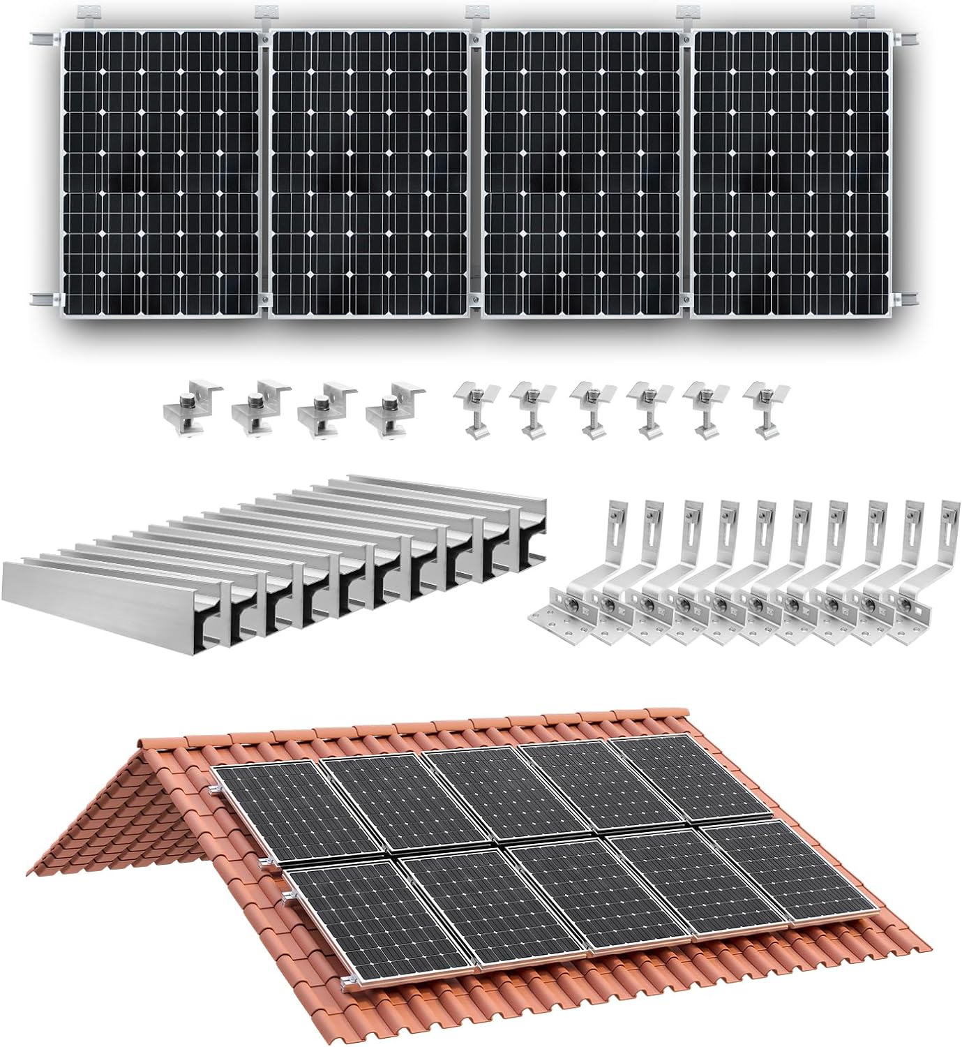 Solar Panel Halterung mehr hellere Ziegeldach Montage,Alu 300MM Durchgängigen Profilschienen und Dachhaken Solarmodul Ziegeldach