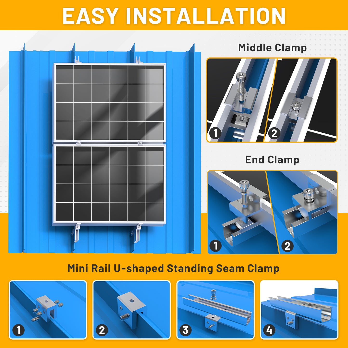 Solarhalterung mit Mini Schienenprofil Dachrinnenklammer,flachdachhalterung für solarmodule ,geeignet für Solarmodule mit einer Dicke von 30/35 mm