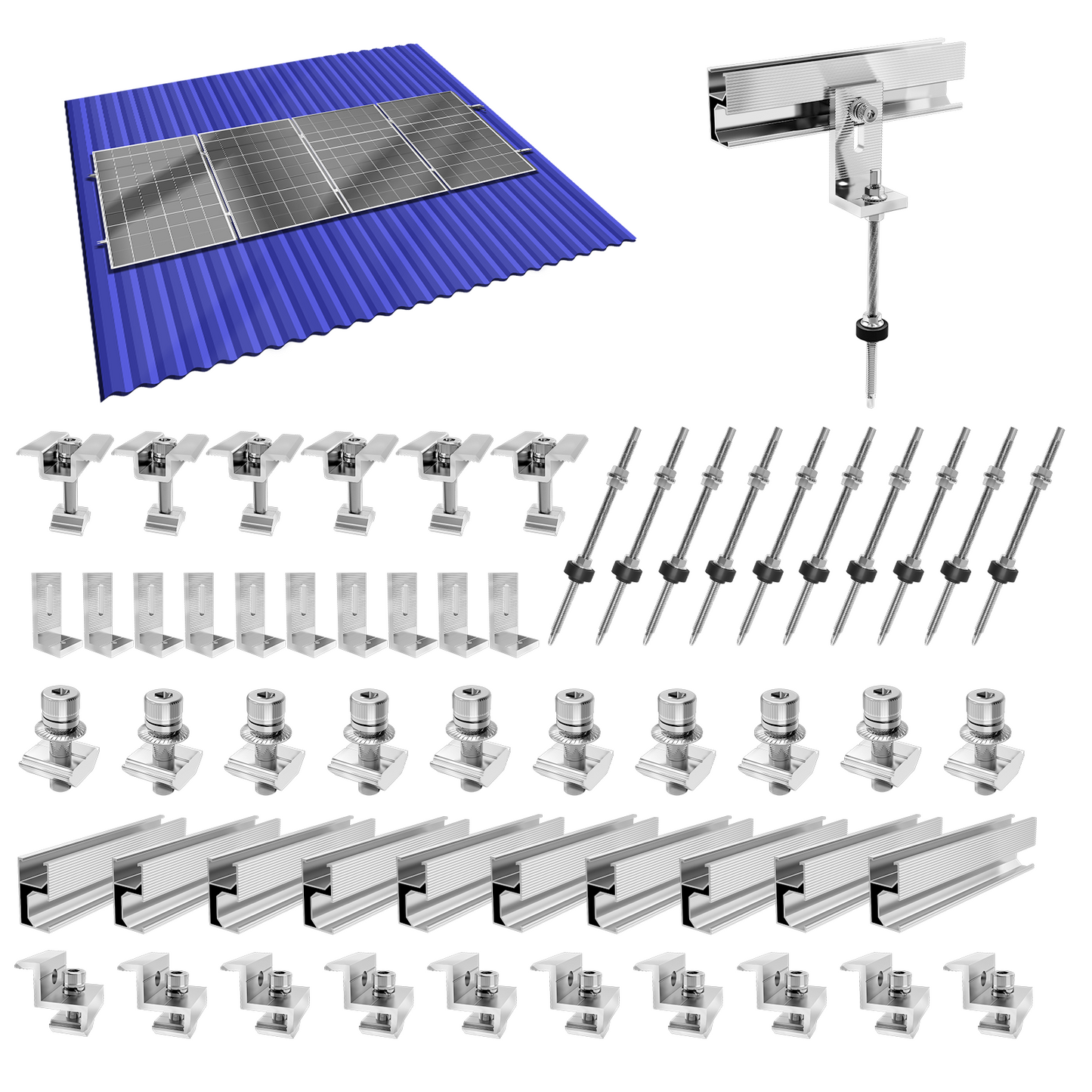 SUS304 Edelstahl Holzschraube mit Schienen für Solarpanel-Montierkit für jede flache Oberfläche mit Holzbalken