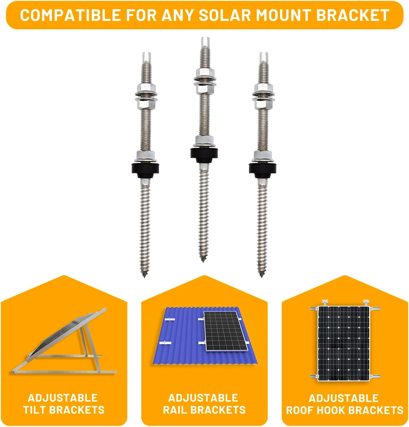 SUS304 Edelstahl Holzschraube mit Schienen für Solarpanel-Montierkit für jede flache Oberfläche mit Holzbalken
