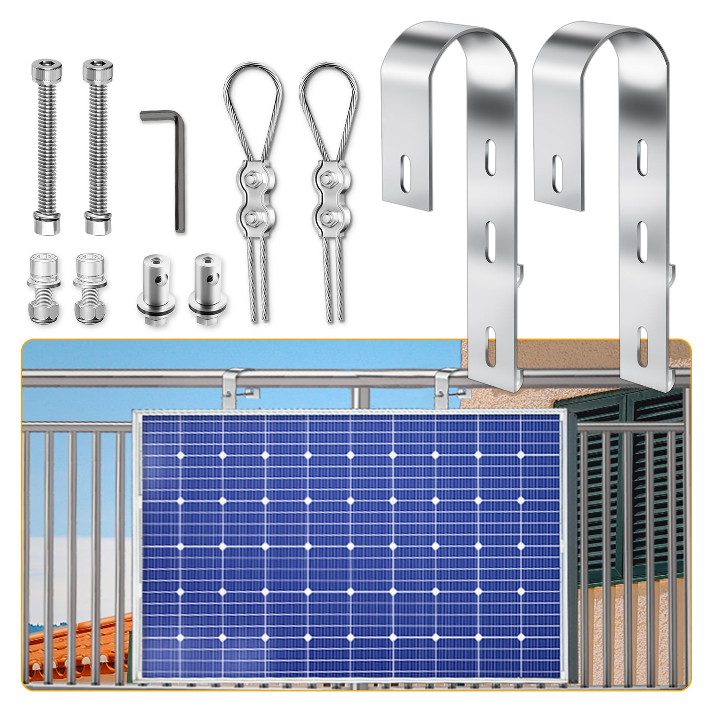 2 Haken Solarpanel Balkonhaken, Aluminium Solarmodul Haken halterungen, für die Montage von Solarmodulen auf Balkon, Pfosten und Geländer