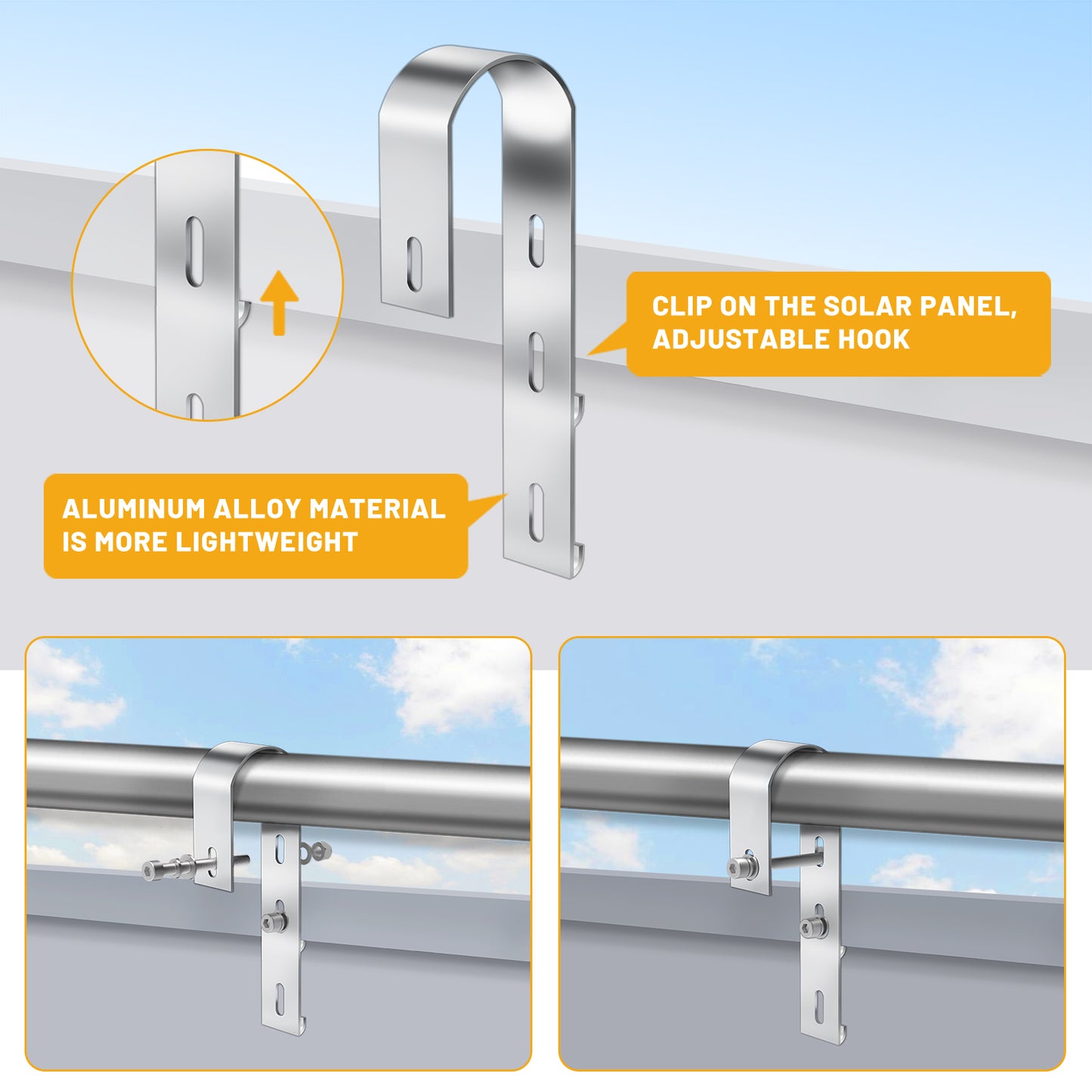 2 Haken Solarpanel Balkonhaken, Aluminium Solarmodul Haken halterungen, für die Montage von Solarmodulen auf Balkon, Pfosten und Geländer