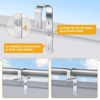 2 Haken Solarpanel Balkonhaken, Aluminium Solarmodul Haken halterungen, für die Montage von Solarmodulen auf Balkon, Pfosten und Geländer